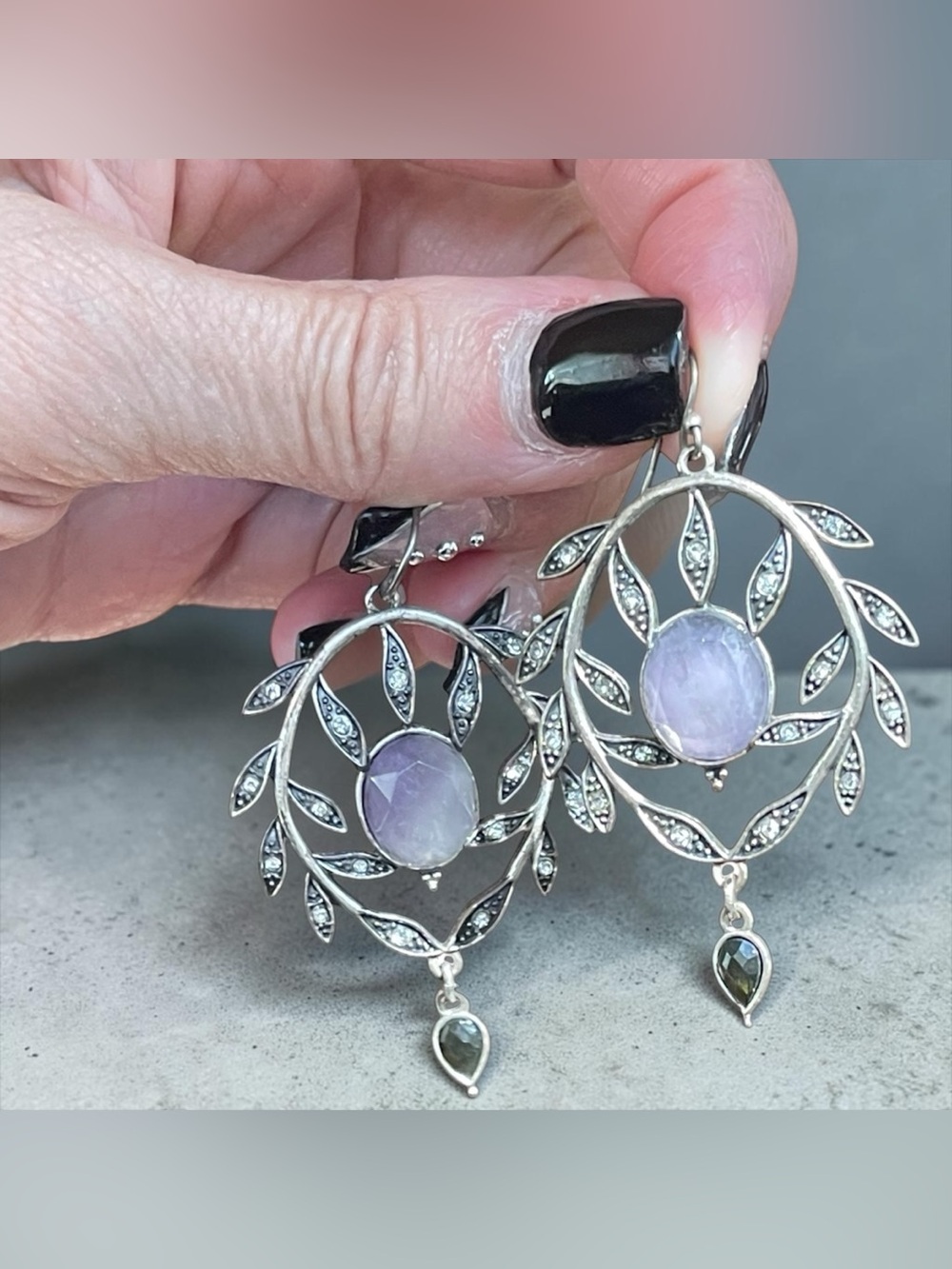 Sterling Silver Amethyst Smoky Quartz Chandelier Earrings